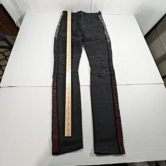 NWT Preme Buffalo Moto Skinny Stretch Jean 28 x 32 distressed with rhinestones